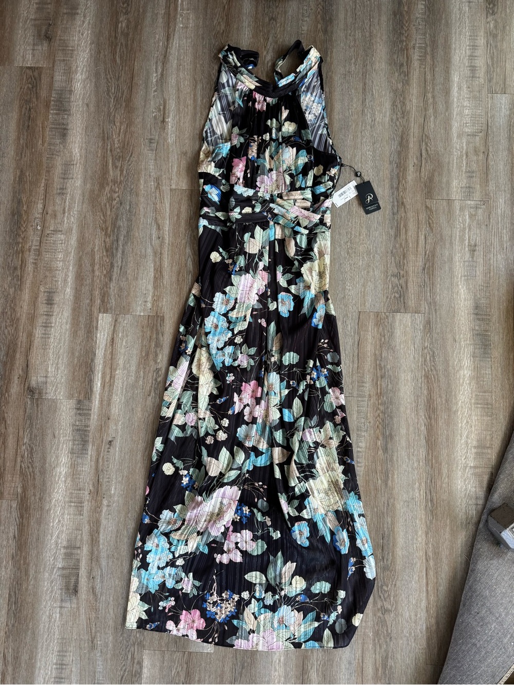 Adrianna Papell Black Floral Halter Maxi Dress - Picture 1 of 6